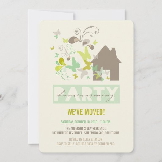 Groene Butterflies Burst House Warming Party nodig Kaart (Voorkant)