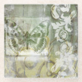 Groene Butterfly Inset with Ironwork Gate Glazen Onderzetter (Voorkant)
