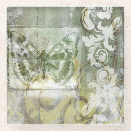 Groene Butterfly Inset with Ironwork Gate Glazen Onderzetter (Voorkant)