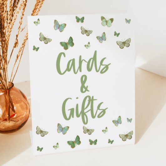 Groene Butterfly-Kaarten en cadeaubonborden Reclamebord Met Voetstuk