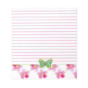 Groene Butterfly roze Waterverf Flowers Lined Notitieblok