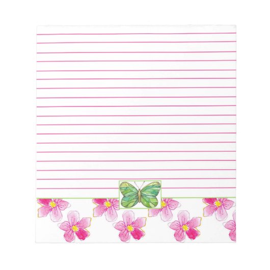 Groene Butterfly roze Waterverf Flowers Lined Notitieblok (Voorkant)