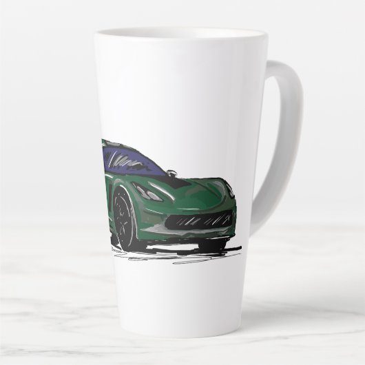 Groene C7 sportwagen handgetekende schets Latte Mok (Rechterhoek)