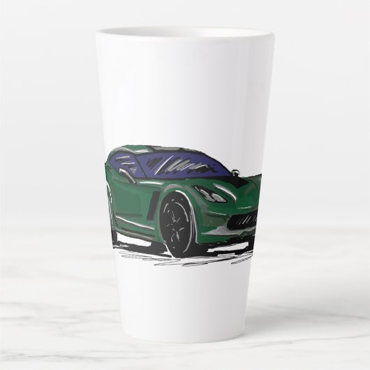 Groene C7 sportwagen handgetekende schets Latte Mok (Voorkant)