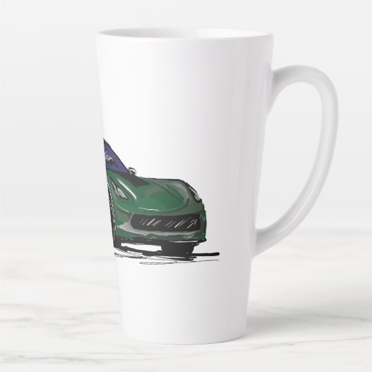 Groene C7 sportwagen handgetekende schets Latte Mok (Rechts)