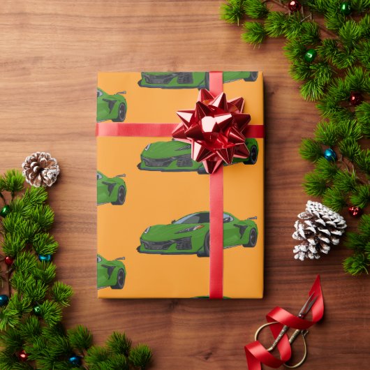Groene C8 Corvette sportwagen Hand getrokken Cadeaupapier (Feestdagen Geschenken)
