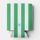 Groene Cabana Stripe & Aangepast Blauw Monogram Blikjeskoeler (Achterkant)