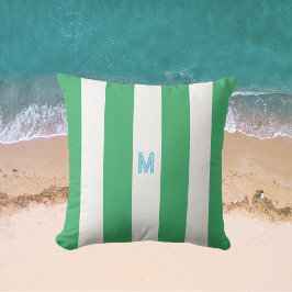 Groene Cabana Stripe & Aangepast Blauw Monogram Buitenkussen