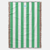Groene Cabana Stripe & Aangepast Blauw Monogram Deken (Voorkant Verticaal)