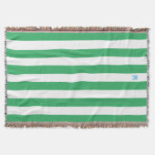 Groene Cabana Stripe & Aangepast Blauw Monogram Deken (Voorkant)