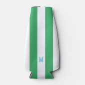 Groene Cabana Stripe & Aangepast Blauw Monogram Flesjeskoeler (Voorkant)