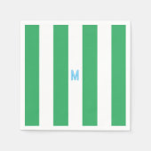 Groene Cabana Stripe & Aangepast Blauw Monogram Servet (Voorkant)