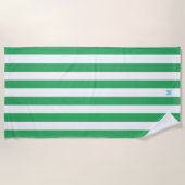 Groene Cabana Stripe & Aangepast Blauw Monogram Strandlaken (Voorkant)