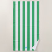 Groene Cabana Stripe & Aangepast Blauw Monogram Strandlaken (Voorkant)