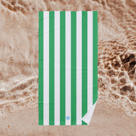 Groene Cabana Stripe & Aangepast Blauw Monogram Strandlaken