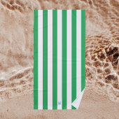 Groene Cabana Stripe & Aangepast Blauw Monogram Strandlaken