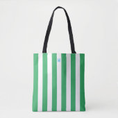 Groene Cabana Stripe & Aangepast Blauw Monogram Tote Bag (Voorkant)