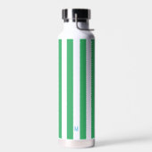 Groene Cabana Stripe & Aangepast Blauw Monogram Waterfles (Links)