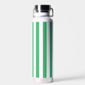 Groene Cabana Stripe & Aangepast Blauw Monogram Waterfles (Achterkant)
