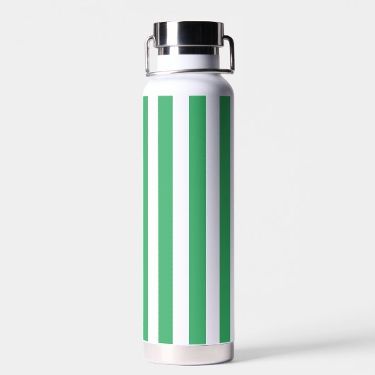 Groene Cabana Stripe & Aangepast Blauw Monogram Waterfles (Achterkant)