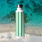 Groene Cabana Stripe & Aangepast Blauw Monogram Waterfles