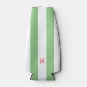 Groene Cabana Stripe en gepersonaliseerd roze mono Flesjeskoeler (Voorkant)