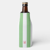 Groene Cabana Stripe en gepersonaliseerd roze mono Flesjeskoeler (Fles Voorkant)