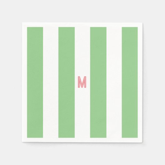 Groene Cabana Stripe en gepersonaliseerd roze mono Servet (Voorkant)