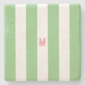 Groene Cabana Stripe en gepersonaliseerd roze mono Stenen Onderzetter (Voorkant)