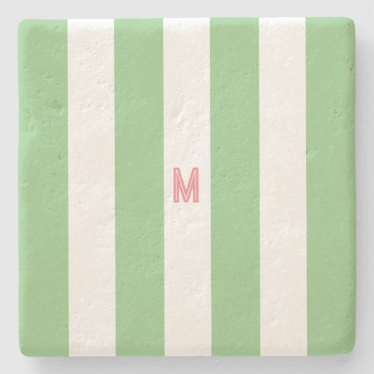 Groene Cabana Stripe en gepersonaliseerd roze mono Stenen Onderzetter (Voorkant)