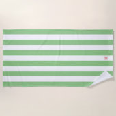 Groene Cabana Stripe en gepersonaliseerd roze mono Strandlaken (Voorkant)