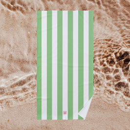 Groene Cabana Stripe en gepersonaliseerd roze mono Strandlaken