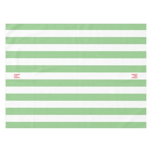 Groene Cabana Stripe en gepersonaliseerd roze mono Tafelkleed (Voorkant (Horizontaal))