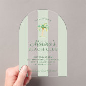 Groene Cabana Stripes Palm Beach Club Verjaardagsb Acryl Uitnodigingen (Insitu (Draagbaar))