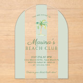 Groene Cabana Stripes Palm Beach Club Verjaardagsb Acryl Uitnodigingen (Voorkant)