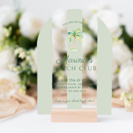 Groene Cabana Stripes Palm Beach Club Verjaardagsb Acryl Uitnodigingen