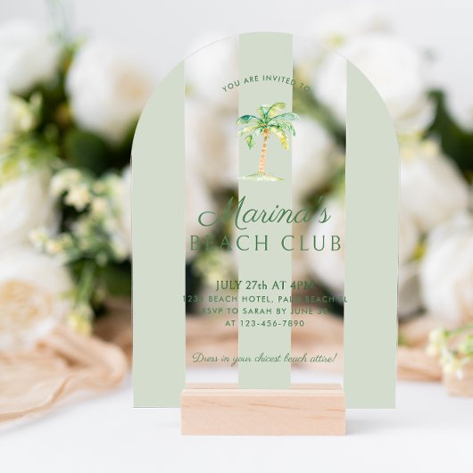 Groene Cabana Stripes Palm Beach Club Verjaardagsb Acryl Uitnodigingen