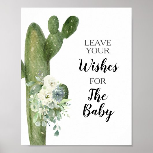 Groene Cactus Baby Shower Wensen voor Baby Bord   Poster (Voorkant)