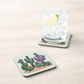 Groene Cactus Bloemen Onderzetter Set (Rechterzijde)