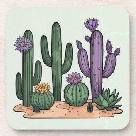 Groene Cactus Bloemen Onderzetter Set