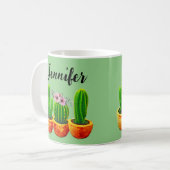 Groene Cactus Bloemige Aangepaste Mok (Voorkant links)