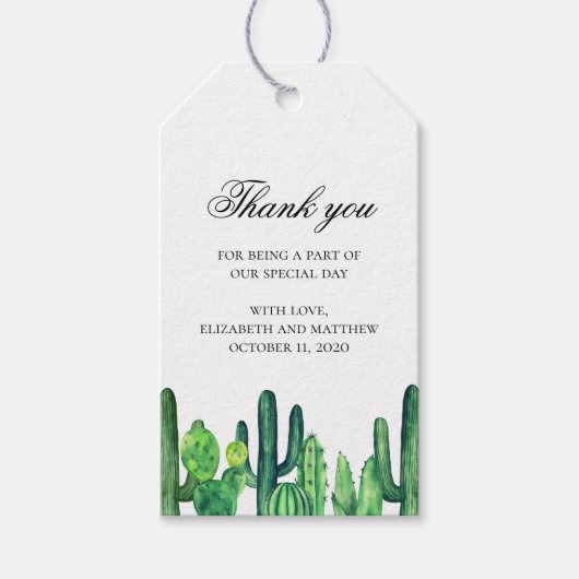 Groene cactus bruiloft dank u. Cactussen cadeau la Cadeaulabel (Voorkant)