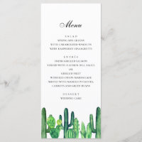 Groene cactus bruiloft menu. Cactussen diner menu