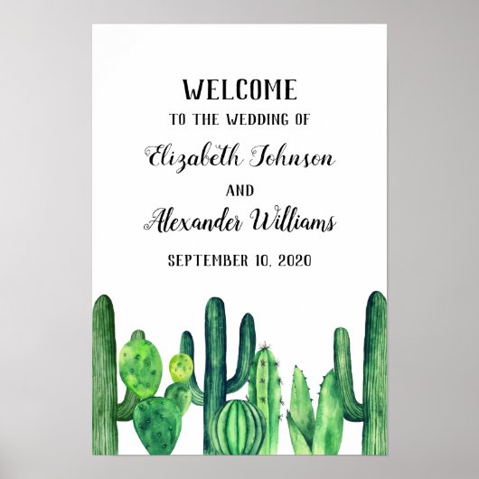 Groene cactus bruiloft welkom print. Cacti bord Poster (Voorkant)
