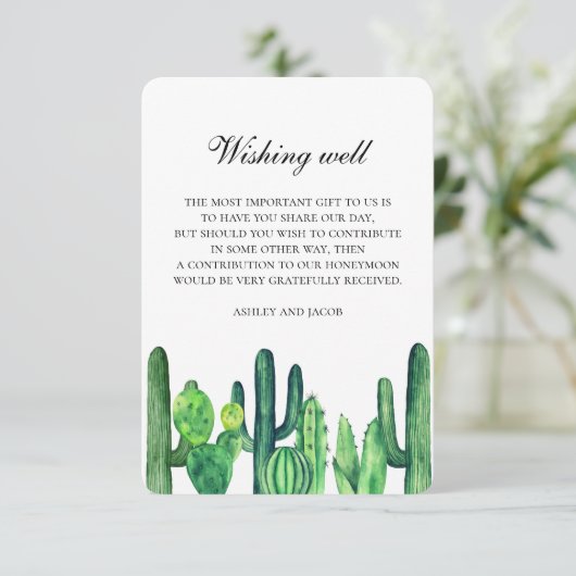 Groene cactus bruiloft wensen goed. Cactussen invo Informatiekaartje (Staand voorkant)