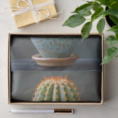 Groene Cactus in een Blauwgroen keramische pot Dec Tissuepapier (Geschenk)