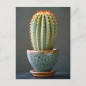 Groene Cactus in een Teal Keramische Pot Fotografi Briefkaart (Voorkant)