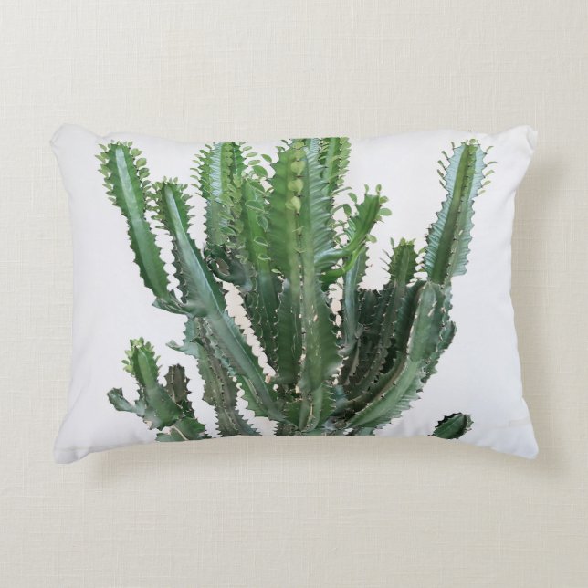 Groene cactus: minimalistische witte achtergrond accent kussen (Voorkant)