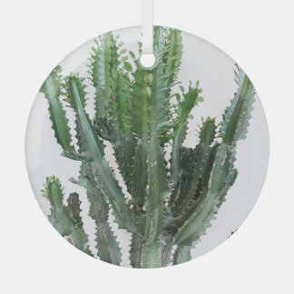 Groene cactus: minimalistische witte achtergrond glas ornament
