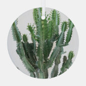 Groene cactus: minimalistische witte achtergrond glas ornament (Achterkant)